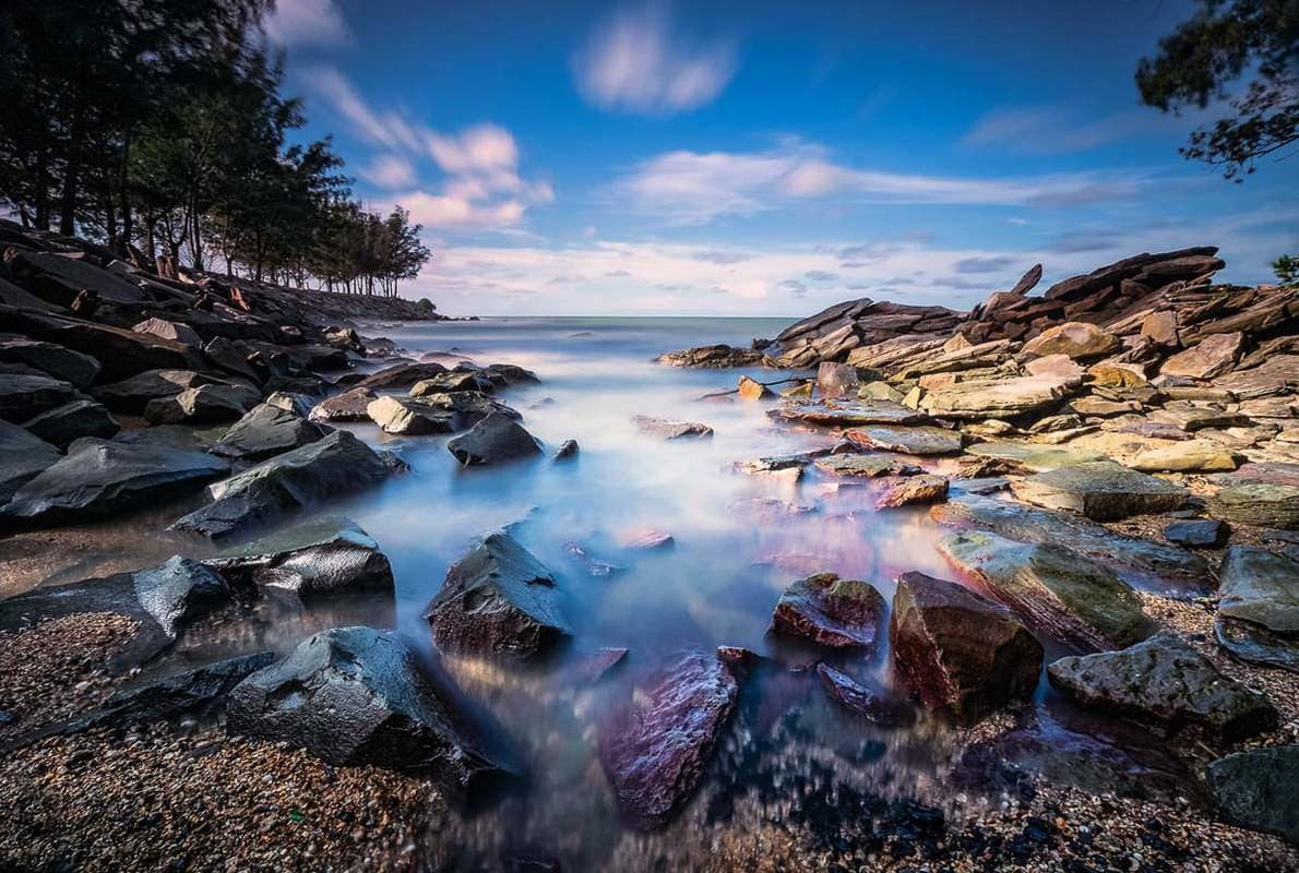 Long exposure photo of the Beach at the Empire Hotel and Country Club. Jerudong, Brunei. Long exposure photo Beach Empire Hotel Country Club Jerudong Brunei