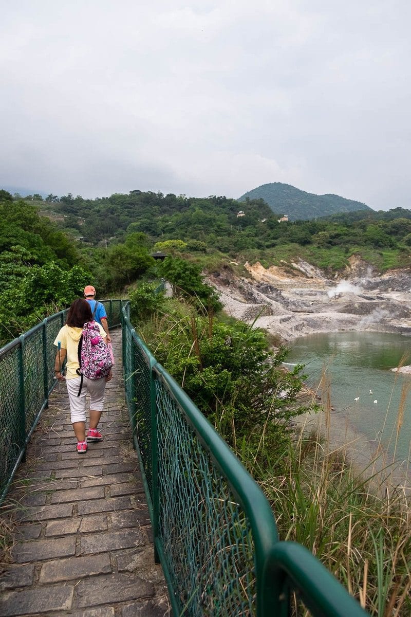Visitors trek to go to the active fumaroles at Beitou. Yangmingshan National Park, Taipei, Taiwan.