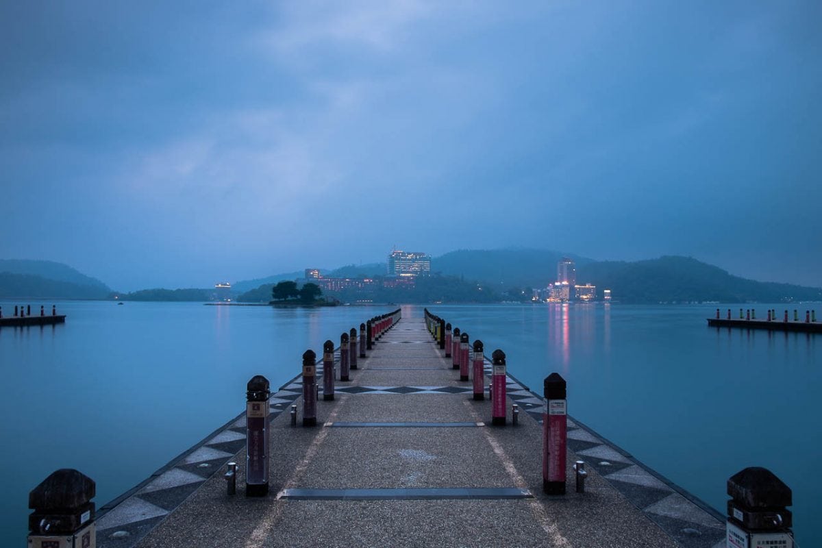 Misty evening at Xuan Guang Wharf. Sun Moon Lake, Taiwan.