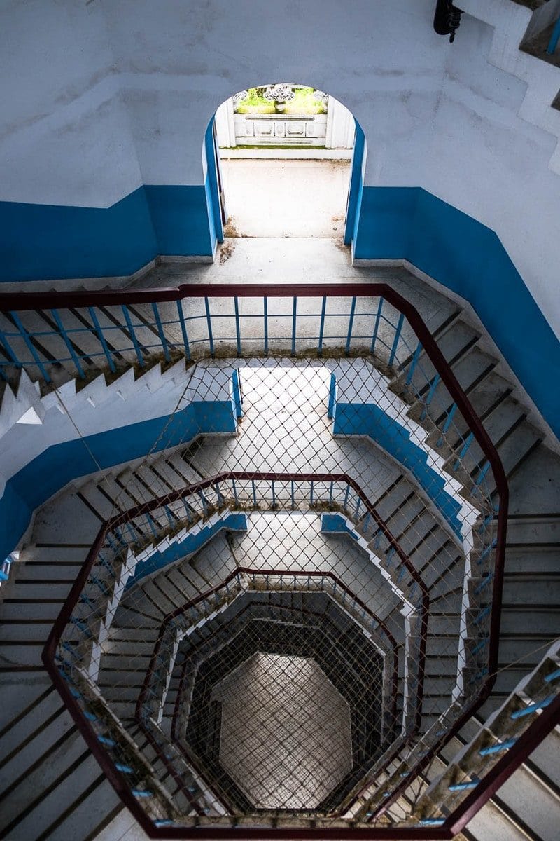 Double reverse spiral staircase inside the Ci En Pagoda. Sun Moon Lake, Taiwan.