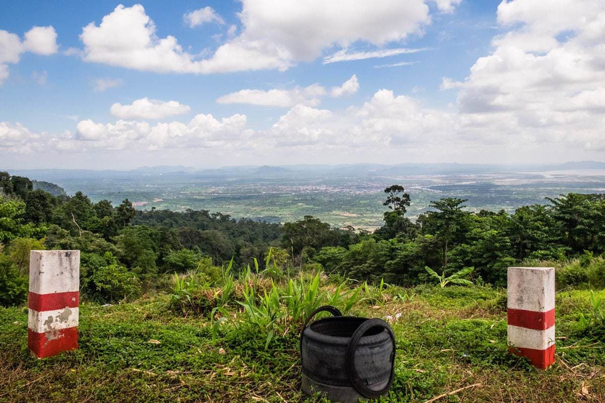 Beautiful view of Kampot area from the road to Bokor Mountain. Kampot, Cambodia.