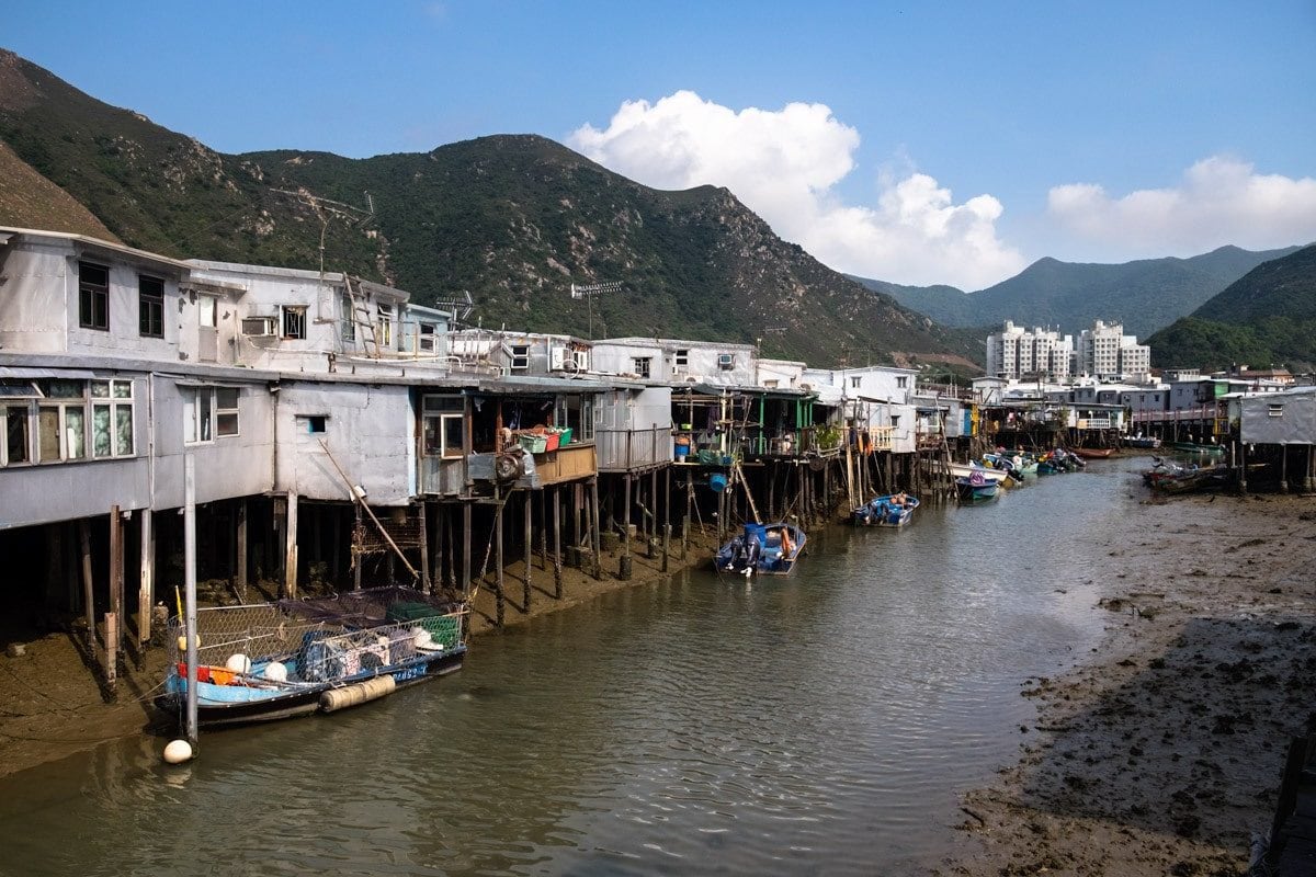 Boats and stilt houses at the fishing village Tai O. Lantau Island, Hong Kong.