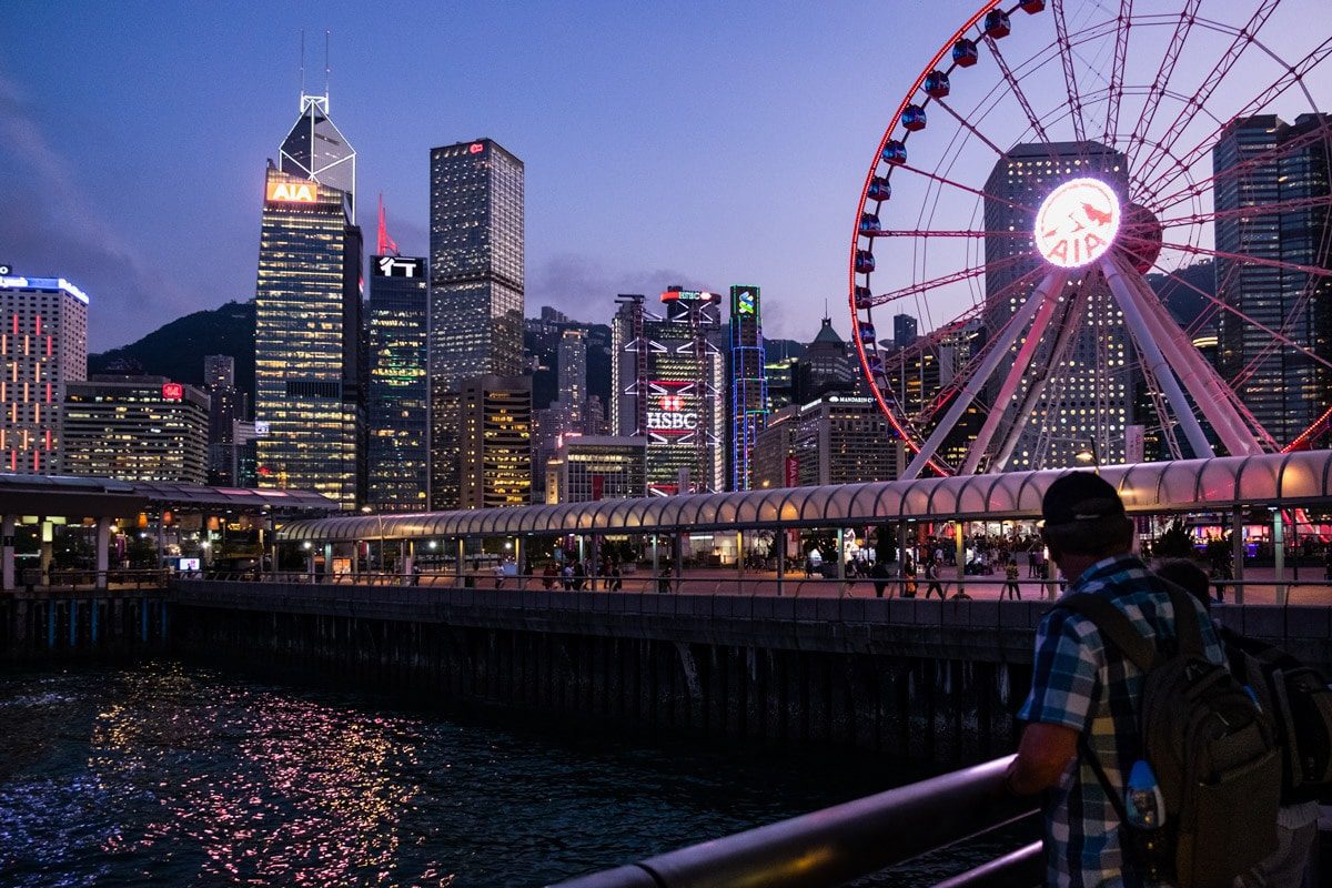 Enjoy the view. The Hong Kong Observation Wheel. Central Pier No. 9, Hong Kong Island. Hong Kong.