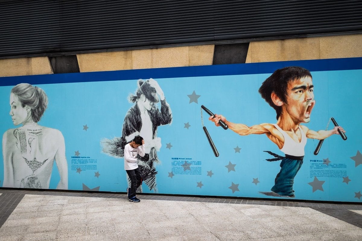 Boy does Michael Jackson moonwalk at the Garden of Stars. Hong Kong.