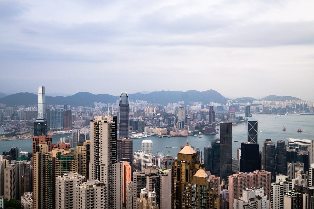 Close up of Hong Kong from Victoria Peak. Hong Kong Island, Hong Kong.