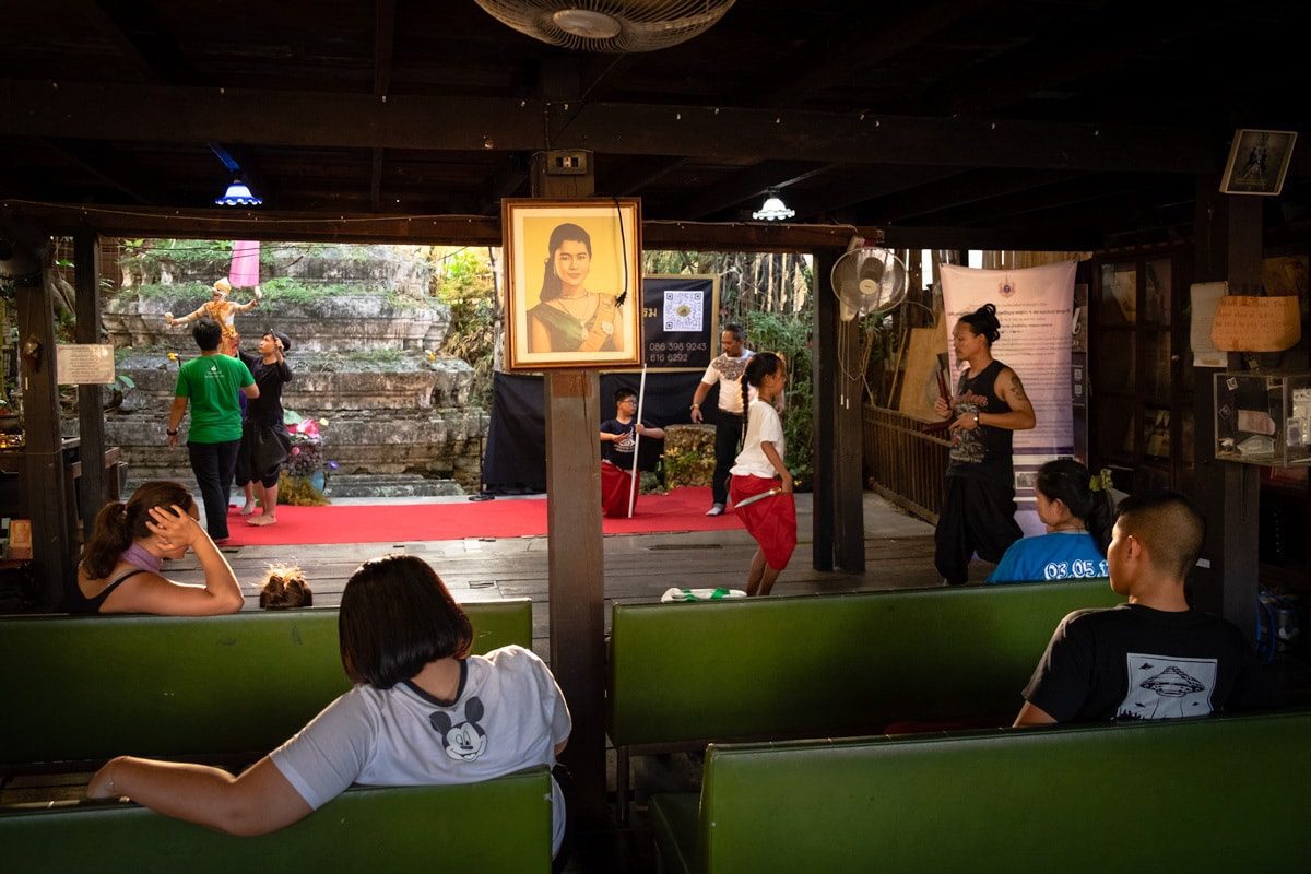 Thai traditional dancers and puppetteers rehearse at the Artist’s House.