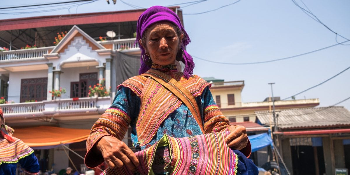 Hill tribe Flower HMong people Bac Ha market Vietnam