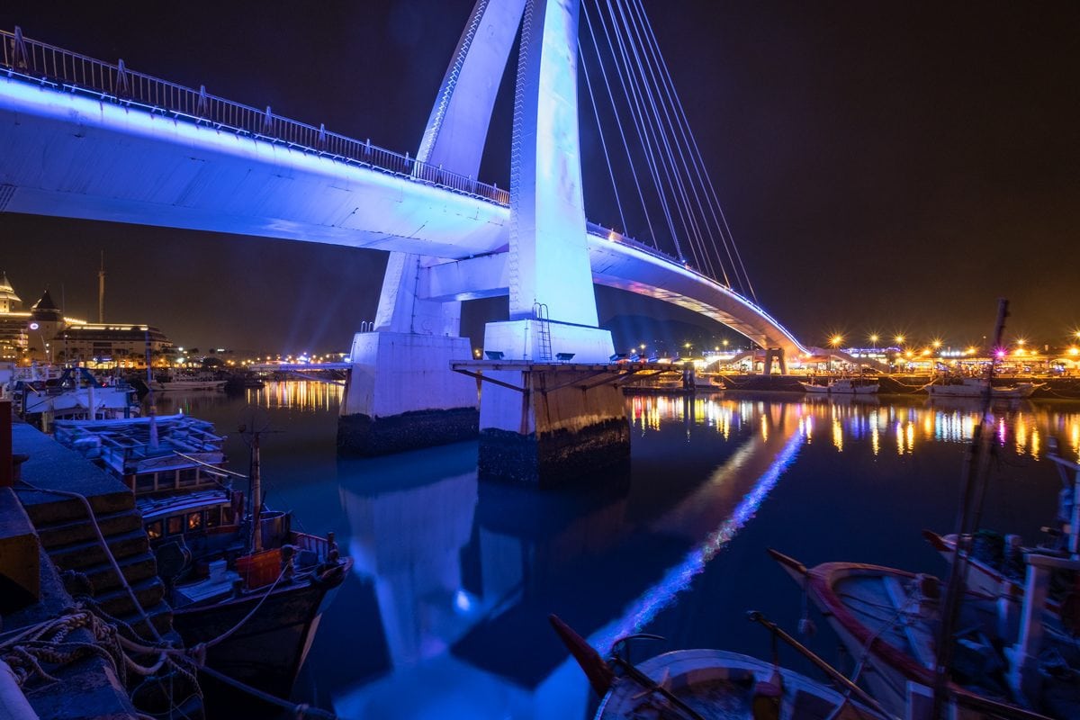 Lovers Bridge by night. Tamsui Fisherman's Wharf. New Taipei City, Taiwan.