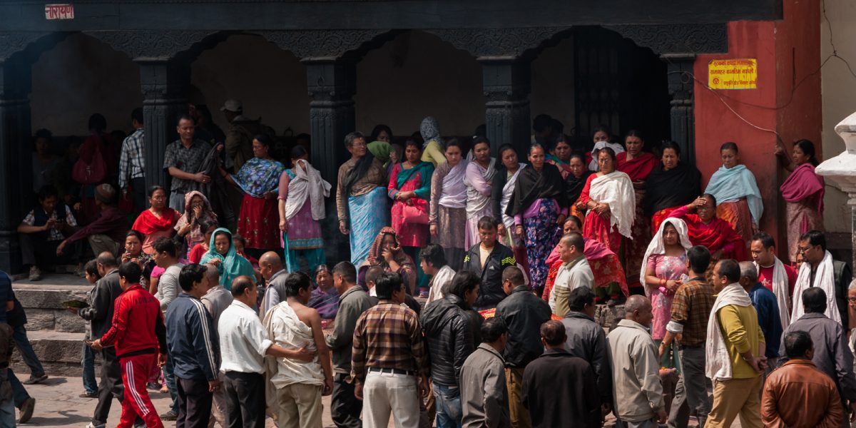 Hindu funeral on the Bagmati River at Pashupatinath Temple in Kathmandu, Nepal.