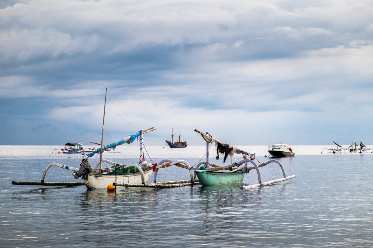 Traditional Indonesian boats at Senggigi Lombok Island, Indonesia.