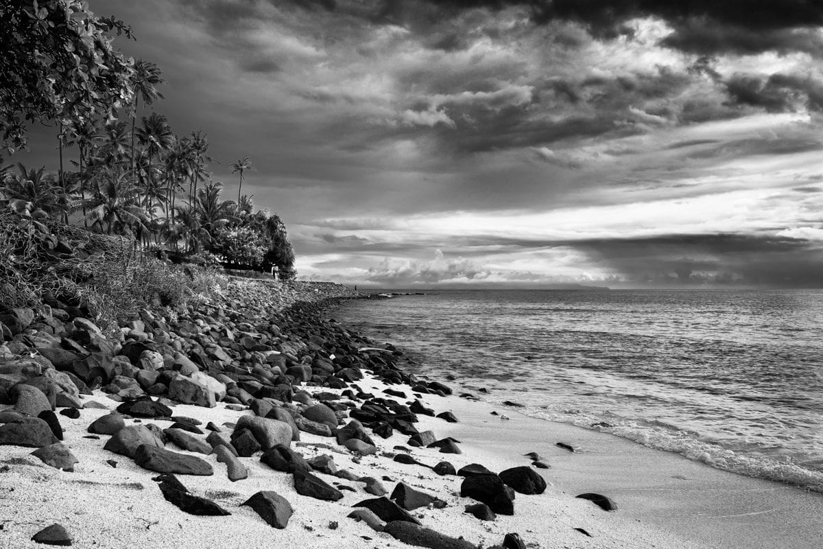 A Black & White image of Senggigi Beach after a storm. Lombok Island, Indonesia.