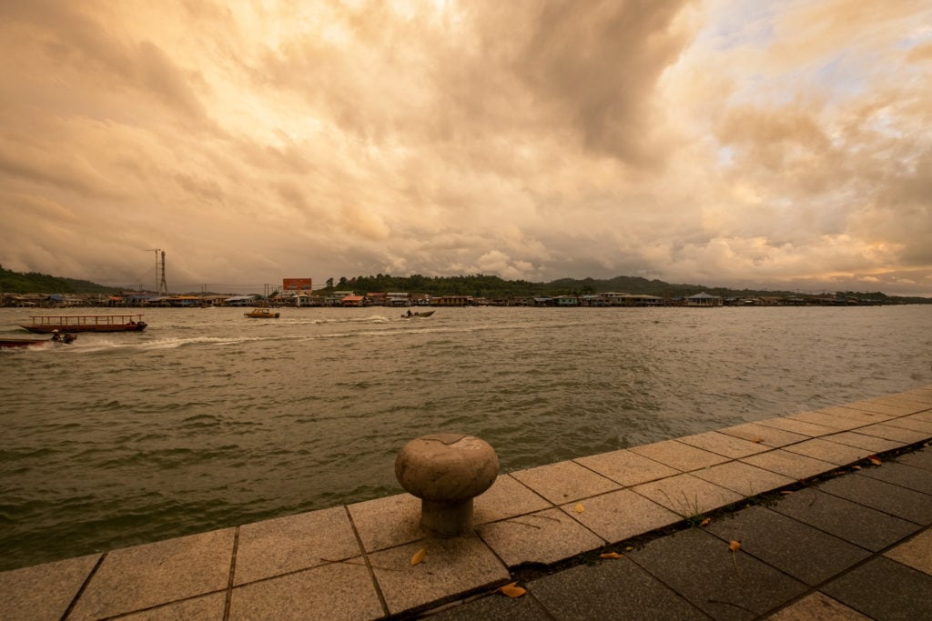 Boats on the Brunei River. Ferry Terminal at the waterfront. Bandar Seri Begawan, Brunei.