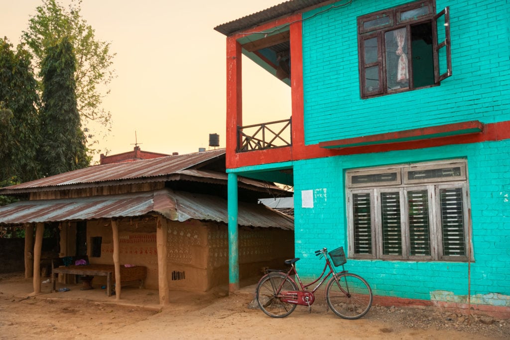 Traditional Tharu house in Chitwan, Nepal.