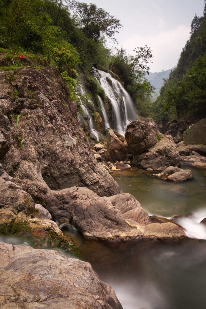 Cat Cat Waterfall. The water looks smooth and silky because of the long exposure. Sapa, Vietnam.