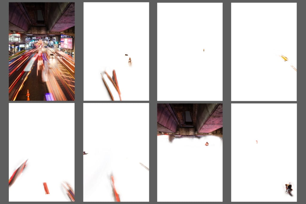 Photo collage of light trails from several images for tutorial purpose only.